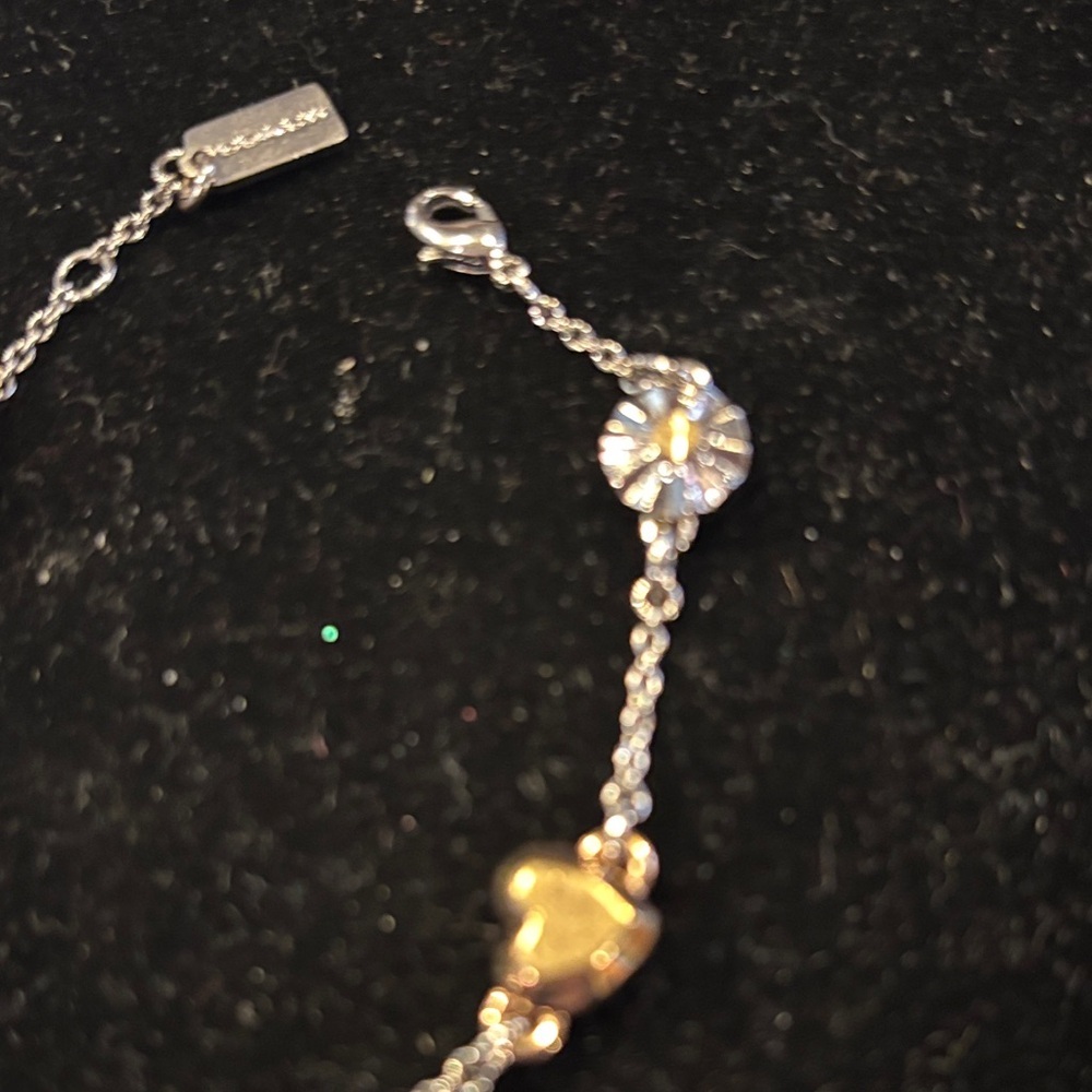 Coach Two-Tone Silver and Gold Daisy & Heart Link Bracelet - Picture 2 of 4